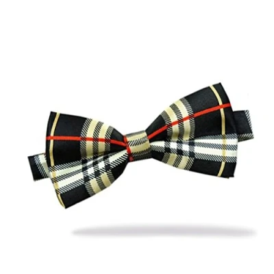 Image of Men New Novelty Bow Tie Dickie Satin Silkly Pre Tied for Wedding / Former Wear, T16 Black Yellow Tartan,