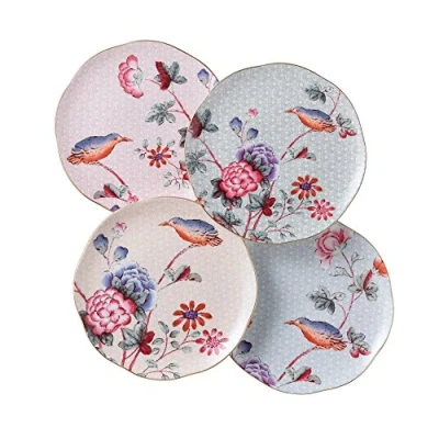 Image of Wedgwood 5C106805131 Story Cuckoo Tea Plates 21cm Set of 4, Fine Bone China, Pink