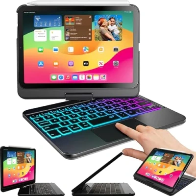 Image of Snugg iPad Mini Keyboard Case, Wireless Backlit Touchpad Bluetooth apple 7 Case 360 degree Rotatable with Black