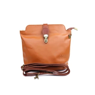 Image of Vera Pelle Leather Crossbody Bag Handmade Italian Elegant Women&#039;s Handbag (Light Tan)