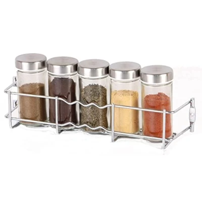 Image of Buckingham 1 Tier Chrome Back of Cupboard Door Spice Jar and Packet Rack Wall Mounted Shelf Organiser, Narrow Doors, Premium Quality (1 Tier)