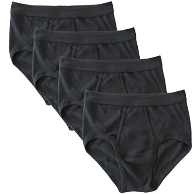 Image of HERMKO 3240 Pack of 4, Men&#039;s Y Fronts fine Ribbed, Made 100% Organic Cotton, Many Colours, Size:Large, Colour:Black