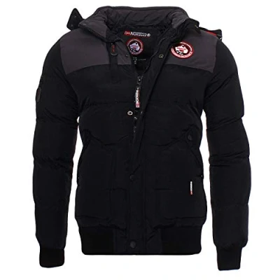 Image of Geographical Norway Volva Men Men&#039;s Winter Autumn Jacket Warm Coat Lining Comfortable Long Sleeve Windbreaker Ideal Elegant Gift Casual (Black XXL)