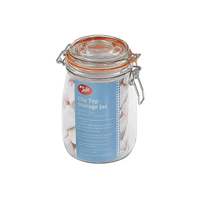 Image of Tala 1 Litre Classic Lever Arm Storage Jar Airtight &amp; Versatile Perfect for Storing Foods, Preserving Fresh Goods and reducing waste, Solid Glass Body 1000ml Capacity