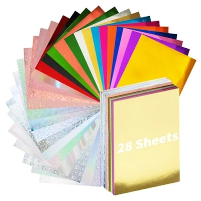 Image of 28 Pack Metallic Cardstock Paper Sheets, 8&quot; x 12&quot; Color Foil Mirror Shimmering Holographic 250gsm/92lb For Arts and Crafts, Decorative, Invitations, Scrapbook Supplies(28 styles)
