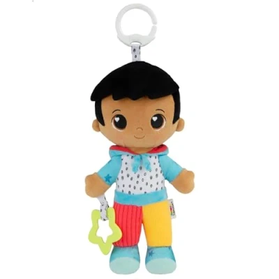 Image of Lamaze My Friend Lucas, Clip and Go Baby Pram Toy with Multiple Textures, Chime, Crinkle Feet, Teether, Sensory Toys for Babies from 0+ Months
