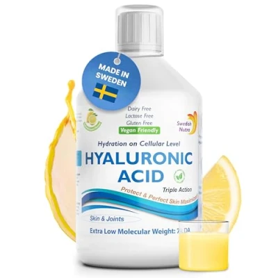 Image of Swedish Nutra Hyaluronic Acid Pack of 500ml, 33 Day Supply Lemon Flavour Bringing Hydration &amp; Moisture on a Cellular Level 100% Natural Dairy Gluten Free