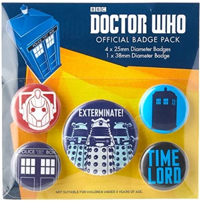 Image of Pyramid International Doctor Who Exterminate Badge, Multi Colour, 10 x 12.5 1.3 cm
