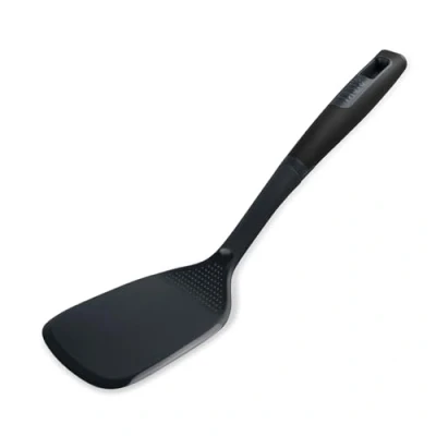Image of Tasty Everyday Cooking Turner with Grater &amp; Angled Edge, Spatula, Non Stick Heat Resistant Head, Kitchen Turner, Scratch, Size: 34x10x6cm, Colour: Black Grey