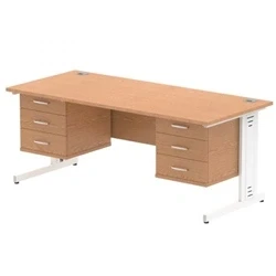 Image of Impulse 1800x800 Desk Oak White Leg 2x3 Drawer Fixed Pedestal