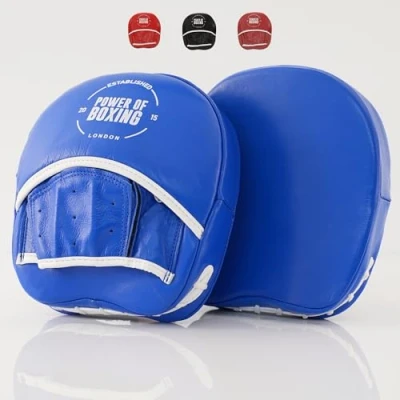 Image of POWER OF Boxing Focus Mitts, 100% Cowhide Leather Pads, Curved Kickboxing Pads for MMA, Muay Thai, Karate, Martial Arts and Coaching, Mitts Training (Royal Blue)
