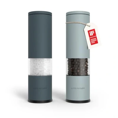Image of LARS NYSØM Salt and Pepper Mills Set Stainless Steel with Adjustable Ceramic Grinder 2 Pieces I Design Spice Manual (Blue)