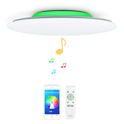 Image of chysongoods 48W Music LED Ceiling Light with 2 Bluetooth Speaker Remote Control Dimmable APP RGB Color Change as Modern Smart Lamp for Living Room Kitchen Bathroom Lounge