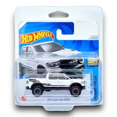 Image of Hot Wheels 2020 Ram 1500 Rebel (White &amp; Black) 1/10 Factory Fresh 2024 24/250 (Short Card) COMES IN A KLAS CAR KEEPER SHORT CARD PROTECTOR CASE HTC52