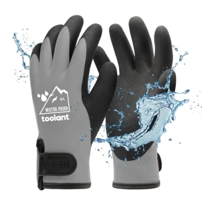 Image of 100% Waterproof Gloves for Men and Women, Winter Work Cold Weather, Touchsreen, Thermal Insulated Freezer Gloves, With Grip, Grey, Large