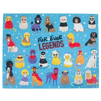 Image of Fur ever Legends Puzzle. Celebrity Cats &amp; Dogs Themed 500 Piece Jigsaw Funny Dog Cat with Puns! Great Family Fun for Animal Loving Puzzle fans.