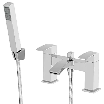 Image of Architeckt® Osmo Bathroom Bath Shower Mixer Tap Handset Hose Attachment Curved Twin Lever Handle for Bathtub Modern, Chrome