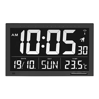 Image of TFA Dostmann 60.4505 digital radio controlled Wall Clock Vesuv (black with batteries)