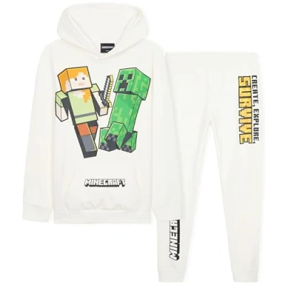 Image of Minecraft Boys Tracksuit Set Comfy Loungewear Activewear Gaming Gifts for (White, 11 12 Years)