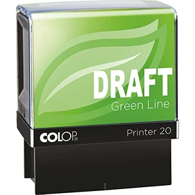 Image of COLOP Green Line DRAFT Stamp Blue Ink 148217 37x13mm Eco Friendly Office Word