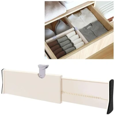 Image of AFLOS Adjustable Drawer Divider, Divider Organisers, Plastic Organisers Separators for Chest of Drawers, Bathroom, Bedroom, Cabinet, Office, 27.5 44 cm, 10 cm High