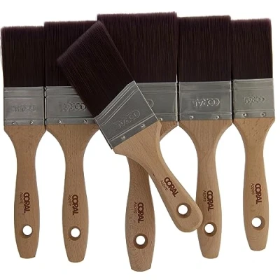 Image of Coral 31719 Aspire 6 Piece Paint Brush Set Professional Firm Straight Cut Flat Profile for Fast Accurate Ultra Smooth Finish with Trade Emulsion Gloss FSC Wood 2X 1.5&quot;, 2&quot;, 3&quot;, 2&quot; Angled Stubby