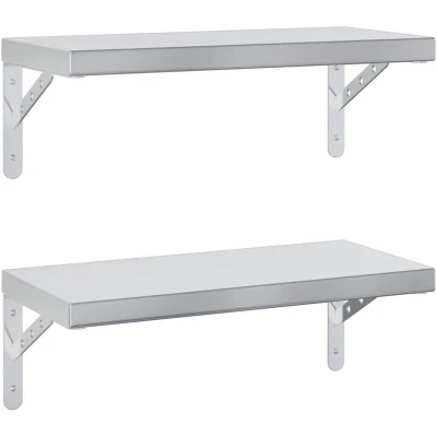 Image of vidaXL Wall Shelves 2 pcs 50x23.5 cm Silver Stainless Steel
