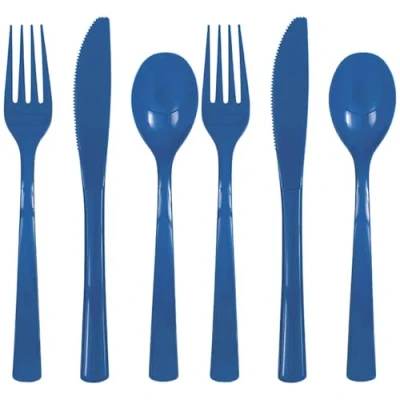 Image of Royal Blue Solid Assorted Plastic Cutlery Classy &amp; Elegant Flatware Design Perfect for Parties, Weddings Events 18ct
