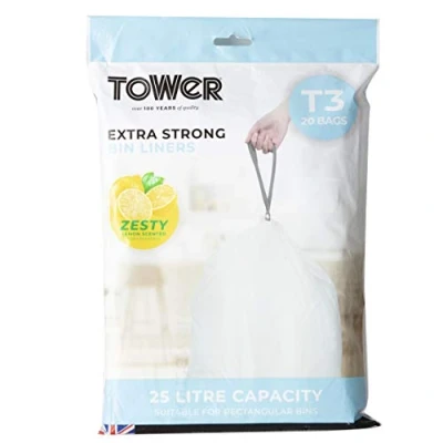 Image of Tower 25L Lemon Scented Bin Liners 20pc/Pack