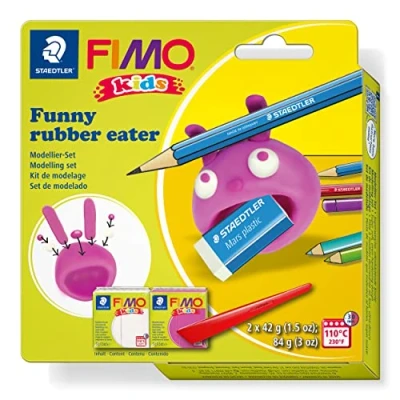 Image of STAEDTLER 8035 23 FIMO Kids Modelling Clay Set &quot;Funny Rubber Eater&quot; (Pack of 2 Blocks &amp; Tools)
