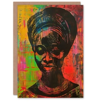 Image of Artery8 Colourful West African Woman Modern Artwork Greeting Birthday Card Him Her All Blank