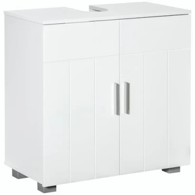 Image of kleankin Pedestal Under Sink Cabinet, Modern Bathroom Vanity Unit, Storage Cupboard with Double Doors, Adjustable Shelf, White