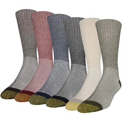 Image of GOLDTOE Men&#039;s 656s Cotton Crew Athletic Socks, Multipairs, Khaki/Olive/Black/New Navy/Red/Brown Heather (6 Pairs), Large (Pack of 6)