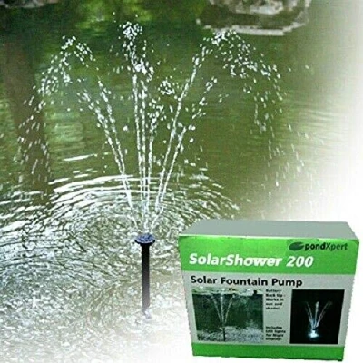 Image of PondXpert SolarShower 200 Solar Pond Pump with Battery and LED Lights.NEW Lithium Battery. Attractive Fountain.