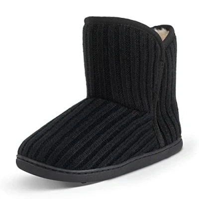 Image of Polar Womens Memory Foam Indoor Faux Fur Fleece Bootie Rubber Sole Comfort Outdoor Anti Slip Durable Slippers Black Cardy AYC0868 EU41/UK8