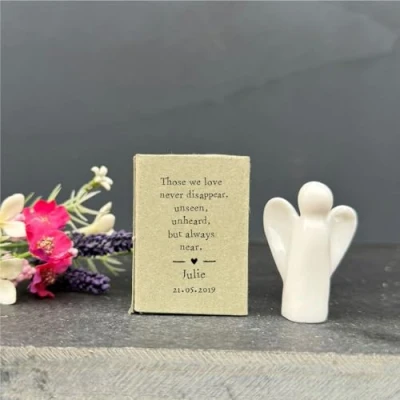 Image of Luck and Porcelain Matchbox Angel, Those We Love never disappear Condolence Sympathy Words, Family Keepsake Gift, Thinking of You Gift