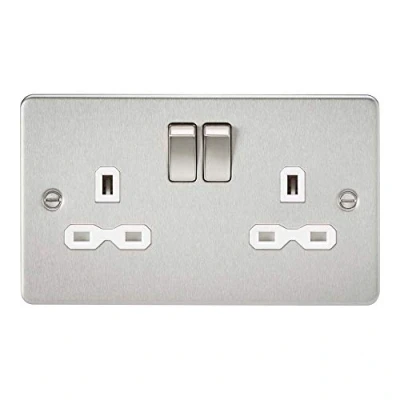 Image of KnightsBridge 13A 2G DP Switched Flat Plate Socket Brushed Chrome White Inserts