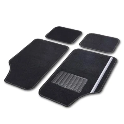 Image of Cartrend 10606 Universal Textile Mat Rally 4 Piece Carpet Mats Fabric Car with Black Decorative Stripes
