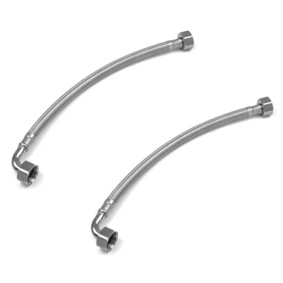 Image of Xcel Home WRAS Approved Elbow 1/2 (90) x BSP 300mm Flexible Pipe Connectors 2 Sizes Pipes Elbowed Stainless Steel Braided Flexi for Boilers, Plumbing Bathrooms, Kitchens