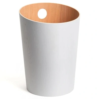Image of Kazai.® Design Paper Bin &#039;Bennet&#039; Unique Waste Basket for Office, Bedroom, Children&#039;s Room, and More Office Made of Real Wood Veneer White