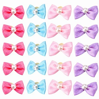 Image of NA 20Pcs Dog Hair Bows with Elastic Rubber Bands Pearl Bow Pattern Rope Set Band Pet Grooming Products Puppy Accessories for Puppies Cats and Other Small Pets