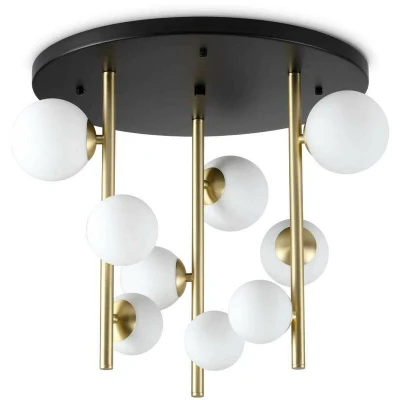 Image of Perlage 9 Light Globe Ceiling Brass, White Glass Shade