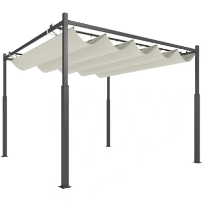 Image of Outsunny 3 x (m) Pergola with Retractable Roof 80mm Metal Column White 84C 570V01CW