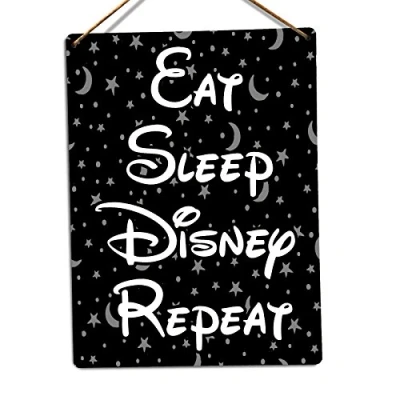 Image of wtf Eat Sleep Disney Repeat Twine Metal Wall Sign Plaque Art Inspirational