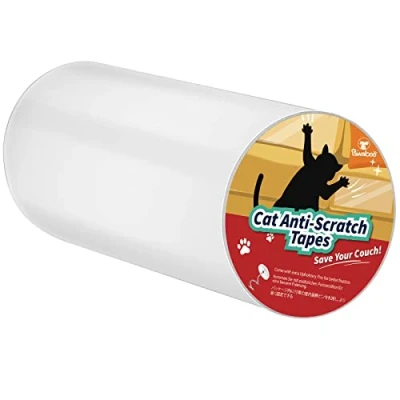 Image of Pawaboo Pet Scratch Furniture Protector, [20cmx300cm] Cat Deterrent Tape, Protectors Training Couch Corner Repellent with 30 PCS Upholstery Pins, White