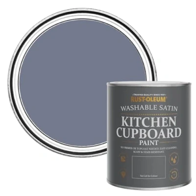 Image of Rust Oleum Blue Scrubbable Kitchen Cupboard Paint in Satin Finish Hush 750ml