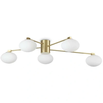 Image of HERMES 5 Light Globe Multi Arm Semi Flush Ceiling Lamp Brass