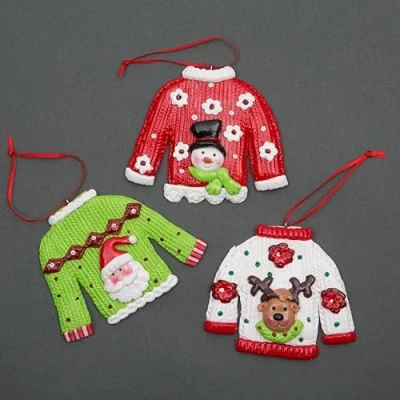 Image of Christmas Tree Hanging Jumpers Decorated with Santa Snowman Reindeer Xmas Wall Home Décor Ornaments 12pcs Set
