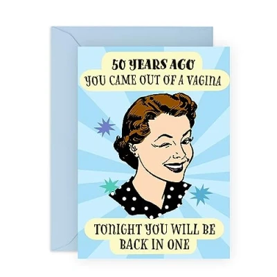 Image of Central 23 50th Birthday Card For Men Women 50 Years Ago You Came Out Of A Vagina Vintage Wife Husband Happy Fiftieth Greeting Male Female Friends Comes With Fun Stickers