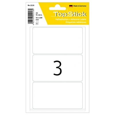 Image of TopStick Multi Purpose Labels, 3 Labels per Sheet, 150 Sheets, 52 x 100 mm, 450 Self Adhesive Large Stickers, Blank Sticky for Office Kitchen Home, White